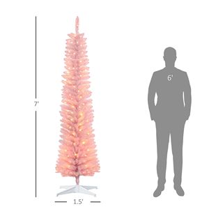 Albero di Natale Artificiale Preilluminato da 2,1 m Stile Pencil con Luci LED Colorate e Rami Rosa per Uso Domestico - Product Image 3