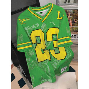 Maillot de football personnalisé vert surdimensionné en mesh avec motif 23, streetwear, col en V, respirant, unisexe, t-shirt de sport, vente en gros - Product Image 1