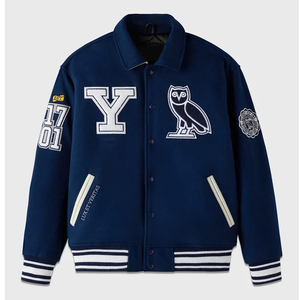 เสื้อแจ็คเก็ตวาร์ซิตี้มหาวิทยาลัย OVO YALE ทำจากขนสัตว์ 100% เสื้อแจ็คเก็ตเบสบอลวาร์ซิตี้ปักลายเสื้อแจ็คเก็ตบอมเบอร์สำหรับนักศึกษา - Product Image 1
