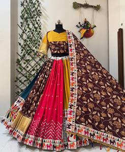 Women's Traditional <b>Chaniya</b> <b>Choli</b> Lehenga Set Heavy Muslin Cotton Digital Print Reversible Festive Wear for Wedding Diwali Party - Product Image 1