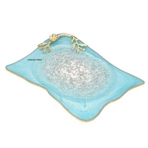 Bandeja Rectangular Geométrica Moderna de Resina Blanca Dorada con Láminas de Oro, Hecha a Mano, Multifuncional, Decorativa, para Servir, Mesa de Centro - Product Image 3