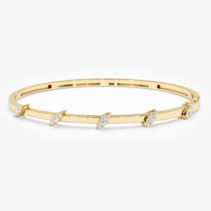 Bracelet en or avec accents de diamants, bracelet en or véritable avec diamants, bracelet ovale élégant et unique en or 10K, 14K ou 18K, luxe - Product Image 1
