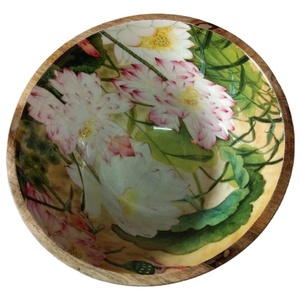 FLOWER PRINTED WOODEN <b>BOWL</b> <b>SALAD</b> <b>SERVING</b> <b>BOWL</b> - Product Image 1
