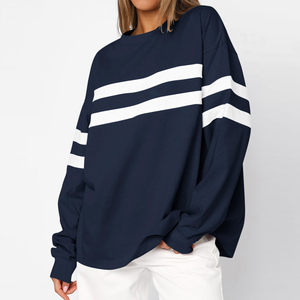 Women's Oversized Crew Neck Sweatshirt-Solid Pattern Breathable Cotton/Bamboo Fabric Autumn Casual Wear - Product Image 2