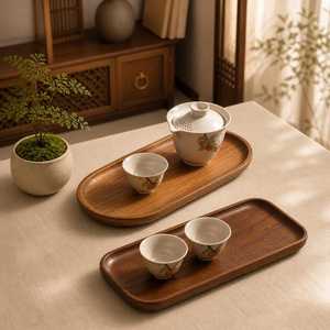 Bandeja ovalada de madera para servir, hecha a mano, diseño minimalista, plato de madera maciza para té y café, vajilla decorativa de UO INDIA - Product Image 5