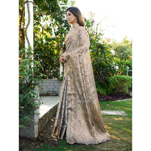 Sari de soirée élégant pour femme en organza gris tissé Zari Patola, protection solaire réversible, 600g, collection Elite Weaves - Product Image 2