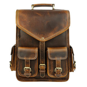 2026 Vintage Genuine Leather Waterproof RFID <b>Laptop</b> <b>Backpack</b> Dual Pockets Hasp Closure Unisex Softback 30-40L Capacity - Product Image 1