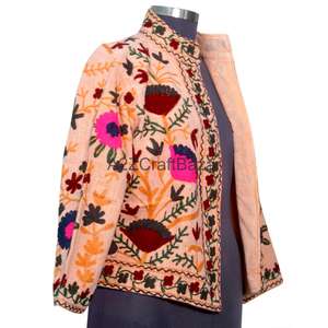 Chaqueta Bomber de Algodón Tejido Suzani para Mujer, con Volantes Bordados, Patrón Floral Vintage, Transpirable y de Secado Rápido para Invierno - Product Image 4