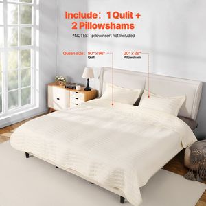Set di Biancheria da Letto in Microfibra Queen Size 3 Pezzi, Piumino Leggero con Copriletto Beige e 2 Cuscini, Set Trapuntato con Motivi Decorativi - Product Image 6