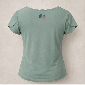 Camiseta de Mujer con Cuello Redondo, Diseño de Mosaico de Nubes Azul Cerúleo, Algodón y Lyocell, WTS-0038 - Product Image 2