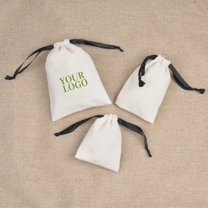 Custom logo <b>drawstring</b> <b>pouch</b> made of 100% pure cotton with custom design for small storage & sample gifting - Product Image 1