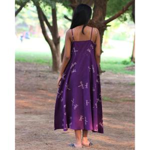 Vestido Mini Morado de Tirantes Finos para Mujer, Cuello en V, Manga Abullonada, Algodón Ecológico, Casual, Verano - Product Image 4