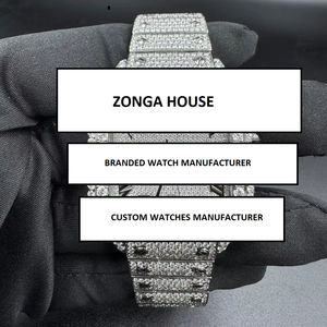 Montre de luxe 41 mm en acier inoxydable vieilli, carrée, sertie de diamants Moissanite, élégante, style Hip Hop, mouvement mécanique, date analogique - Product Image 1