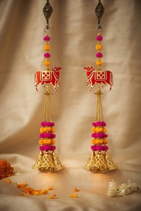 Guirnalda de Campanas de Tela de Algodón Hecha a Mano con Pompones, Colgante de Vaca, Decoraciones Colgantes para Bodas, Fiestas Ganpati, Telones de Fondo, Adornos para Puertas - Product Image 1