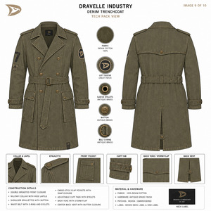 Gabardina Táctica de Mezclilla Lavada Color Oliva para Hombre, Talla Grande, con Bolsillos Utilitarios, Cinturón y Estilo Duster Largo - Product Image 6