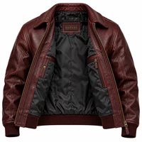 Blouson Aviateur A2 en Cuir de Vachette Véritable pour Homme, Couleur Rouge Vin, Col Rabattable, Fermeture Éclair, Bas Élastique, Vêtement d'Hiver, Fournisseur en Gros
