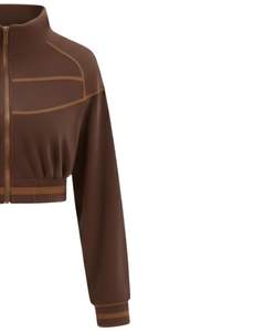 Veste polaire courte zippée marron personnalisée pour femme, sweat-shirt court décontracté et sportif à manches longues, léger, avec logo personnalisé, fournisseur OEM - Product Image 4
