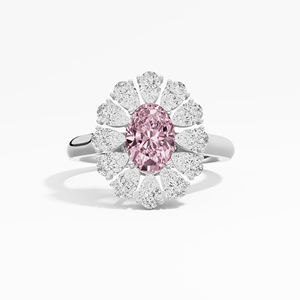 Anillo de estilo Floral de moissanita de pera blanca ovalada rosa de 2,10 Ctw certificado, joyería fina de Plata de Ley 925 para mujer, Diamante VABS - Product Image 1