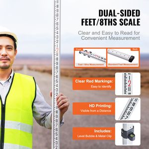 Bastone Telescopico in Lega di Alluminio da 9 Piedi/8 Sezioni, Strumento di Misurazione dell'Altezza a Doppia Scala 1/8 Pollici - Product Image 3