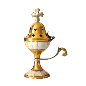 Incensario de Latón Estilo Vintage Cristiano - Detalles de Madreperla - Regalo Religioso, Incensario Dorado con Tapa de Cruz - Product Image 4