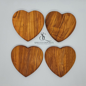 Heart-Shaped Wooden <b>Coaster</b> <b>Set</b>. Premium Natural Grain Olive Wood Love Drink Mats For Romantic Wedding Home Table Decor - Product Image 1