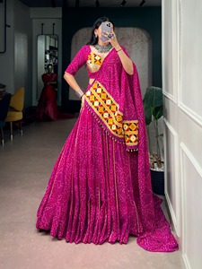 <b>Women</b> Traditional Cotton <b>Lehenga</b> Choli Set Floor Length Loose Fit India Pakistan Style Embroidered Wedding Wear - Product Image 1