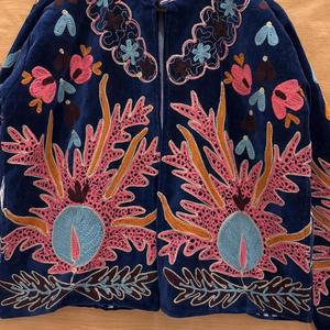 <b>Womens</b> Embroidered Velvet <b>Jacket</b> Vintage Floral <b>Zip</b> <b>Up</b> Boho Oversized Coat Ethnic Statement Outerwear - Product Image 2