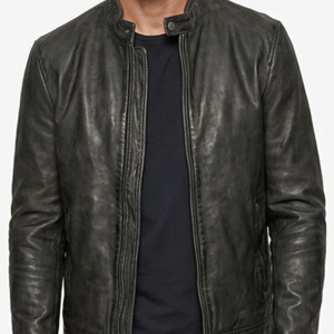 Veste en cuir noir vintage de haute qualité pour homme, col montant, style motard, cuir véritable - Streetwear haut de gamme - Product Image 2