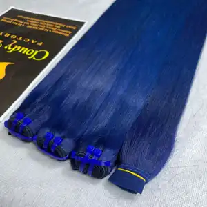 100% 生越南原始角质层对齐头发，便宜的原始发束，批发原始人发编织束蓝色