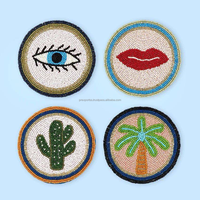 Ensemble de sous-verres perlés faits à la main, design bohème, yeux, lèvres, cactus, palmier, en toile durable, diamètre 300 mm, pour table décorative