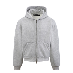 Cotton Oversized Drop Shoulder Full Zip Men Hoodie Solid Colour Hooded French Terry Sweatshirt Casual Style Winter Wear - Product Image 2