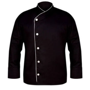 Men's Black Long Sleeve <b>Chef</b> <b>Jacket</b> <b>White</b> Trim Matching Pants Workwear Uniform Polyester/Cotton Material High Visibility - Product Image 2