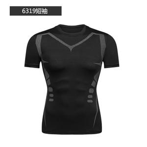 Camiseta Deportiva de Manga Corta para Hombre, Corte Ajustado, Estilo Raglán, Patrón Geométrico, Secado Rápido, Cuello Redondo, Negra, Poliéster - Product Image 2