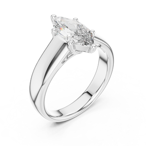 Élégante bague de fiançailles solitaire 2 carats en diamant de laboratoire taille marquise, or blanc 18 carats plaqué rhodium, certifiée IGI, avec large alliance - Product Image 1