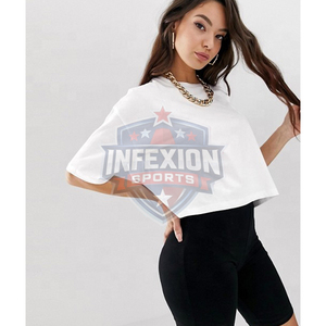 Camiseta Corta de Algodón Blanca para Mujer, Cuello Redondo, Manga Corta, Corte Holgado, Informal, Estilo Jersey, Color Sólido, Transpirable, para Primavera/Verano - Product Image 4