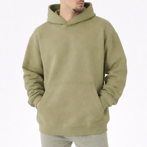 Sweat à capuche en molleton uni vert olive pour homme, 100% coton, automne, coupe ample, streetwear décontracté, haute qualité, poche kangourou - Product Image 1