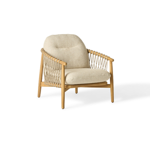 Sillón de Exterior Moderno de Madera de Teca Sólida con Laterales de Cuerda Tejida y Cojín Grueso para Patio, Terraza, Resort, Hotel - Product Image 1