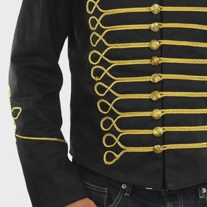 Men's Black <b>Mandarin</b> <b>Collar</b> Hussar <b>Jacket</b> With Gold Embroidery Button Closure Formal Winter Coat Slim Fit Polyester Shirt <b>Jacket</b> - Product Image 4
