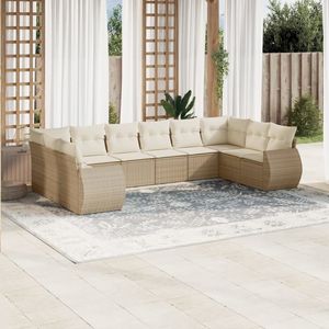Juego de Sofás de Jardín de 10 Piezas en Ratán Sintético Beige y Acero con Recubrimiento en Polvo - Product Image 1