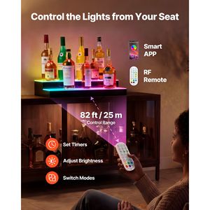 Espositore per Vini in Acrilico a 2 Livelli con Illuminazione LED USB, 30 Pollici, per Bar Domestico, con Telecomando RF - Product Image 5