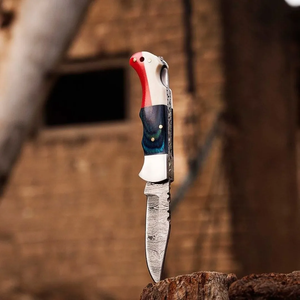 Cuchillo de bolsillo plegable hecho a mano de acero de Damasco con punta de caña, mango de madera de olivo, logotipo personalizado, EDC, para caza y camping, OEM, ODM - Product Image 5