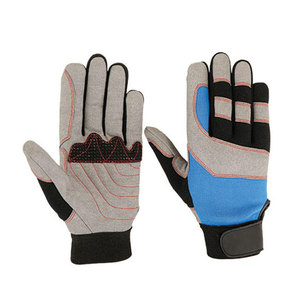 Anti-Slip Textured Work <b>Gloves</b> With Elastic Wristband Gray Blue Polyester General Purpose Safety <b>Gloves</b> - Product Image 1
