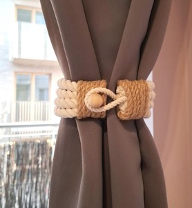 Handmade: White Cotton Rope <b>Curtain</b> Tiebacks with Jute Decor - Product Image 2