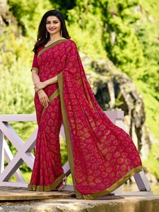 Sari traditionnel en georgette de haute qualité, nouveau design, multicolore, pour Bollywood, festival, fête, mariage, avec dentelle indienne - Product Image 4