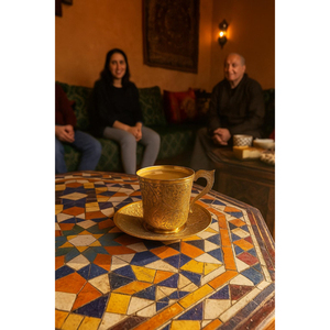 Ensemble de tasses à thé et soucoupes en laiton massif de qualité supérieure, cadeau promotionnel d'entreprise, ensemble de 2 pièces, finition brillante, passe au lave-vaisselle et au micro-ondes - Product Image 2
