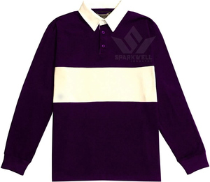 Polo de rugby personnalisé pour homme, bleu royal et blanc, à blocs de couleur, manches longues, respirant, coupe classique, vêtements de sport pour adultes - Product Image 2