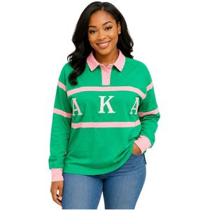 Maillot de rugby vert et rose pour femme, manches longues, style polo, jersey décontracté, haut de sport, vêtements streetwear tendance, élégant, vente en gros pour femmes - Product Image 1