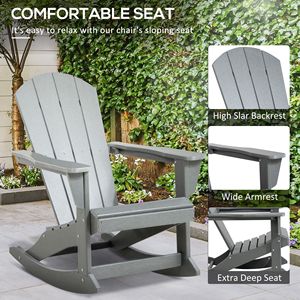 Silla Mecedora Adirondack de HDPE Gris Claro para Todo Clima, Ideal para Patio, Jardín, Césped, Hoguera, Apartamento o Parque - Product Image 5