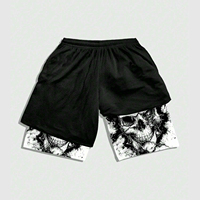 Shorts décontractés pour hommes, noirs, imprimé crâne, personnalisés DTG, respirants, à cordon de serrage, taille mi-haute, élastiques, séchage rapide, en maille polyester-coton