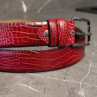 Ceinture Western en Cuir Véritable Motif Crocodile Vintage Écologique avec Boucle Ardillon et Sangle Tressée Décontractée, Logo Personnalisé pour Hommes et Femmes
